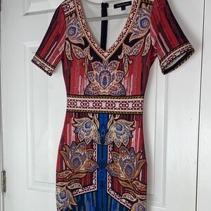 Jealous Tomato Red and Blue Ornate Midi Dress